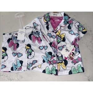Girls Disney MINNIE MOUSE 2 Piece Set Pajamas 2T MSRP $34 PINK/WHT Shorts‎